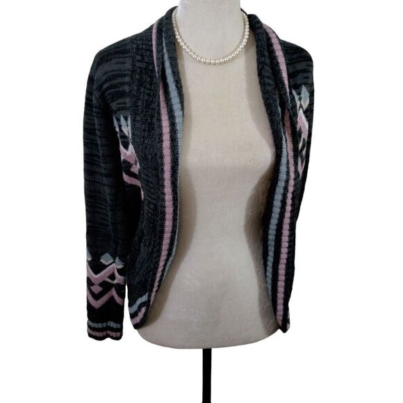PINK Rose Womens Cardigan Aztec Open Front Knit Gray Blue Pink Size Med - Picture 1 of 7